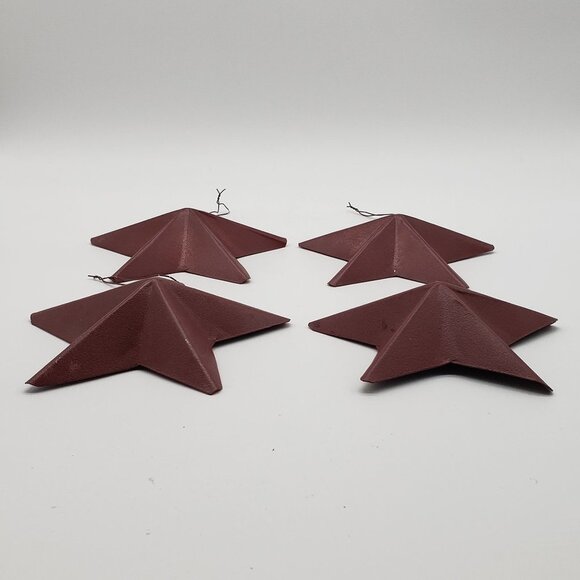 Burgundy Red Metal Wall or Hanging Christmas Tree 4 Star Ornament Set - Picture 6 of 8